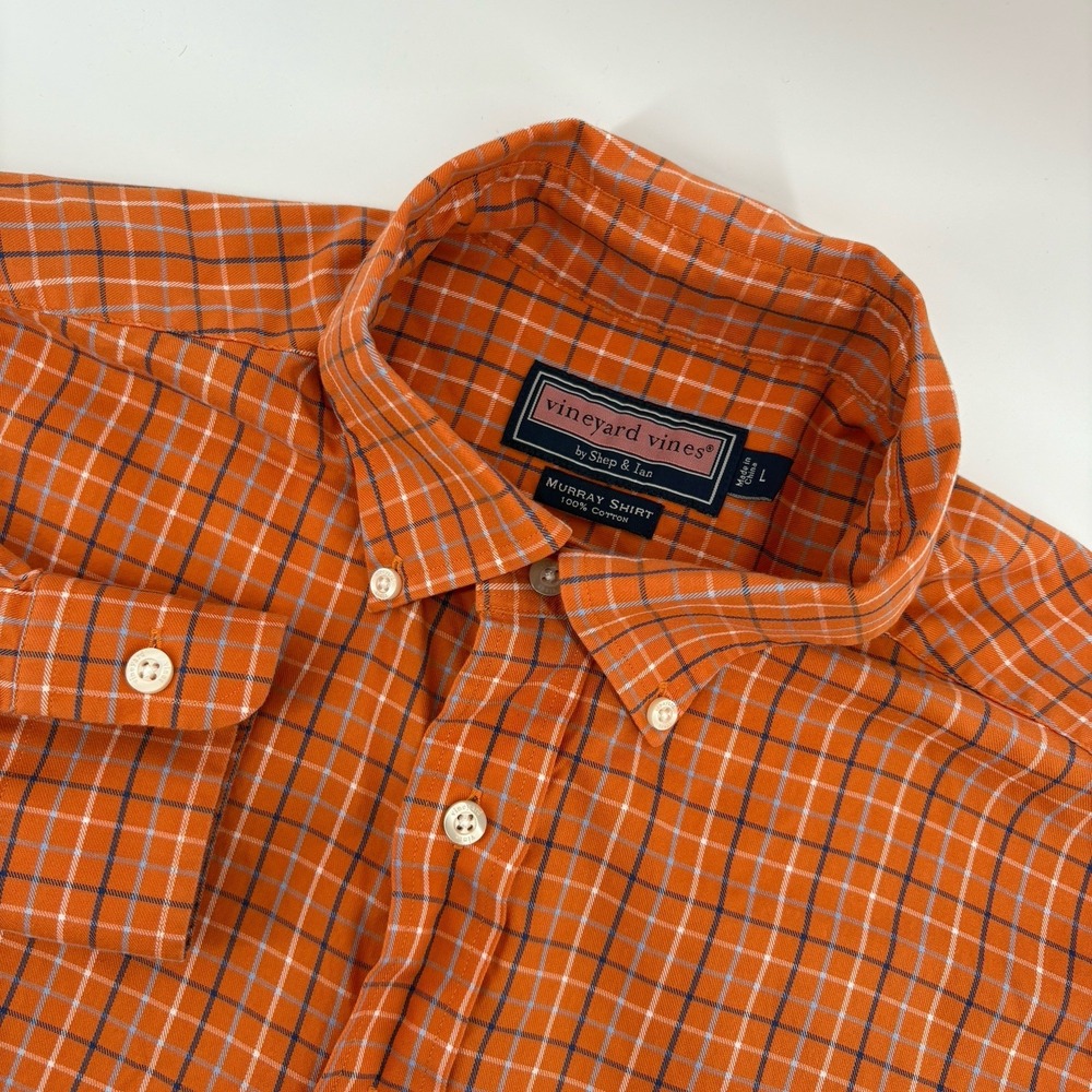 Vineyard Vines Mens Large Murray Shirt Orange Plaid Button Down Long Sleeve‎